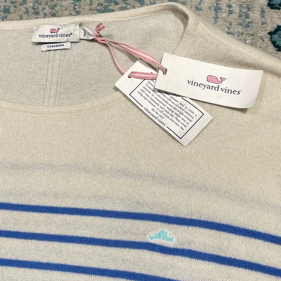 NEW $170+ Vineyard Vines 100% cashmere boatneck sweater tunic fit blue striped - Picture 2 of 3
